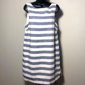 Beachlunchlounge Linen Cotton Blue White Striped Sleeveless Dress Sz M